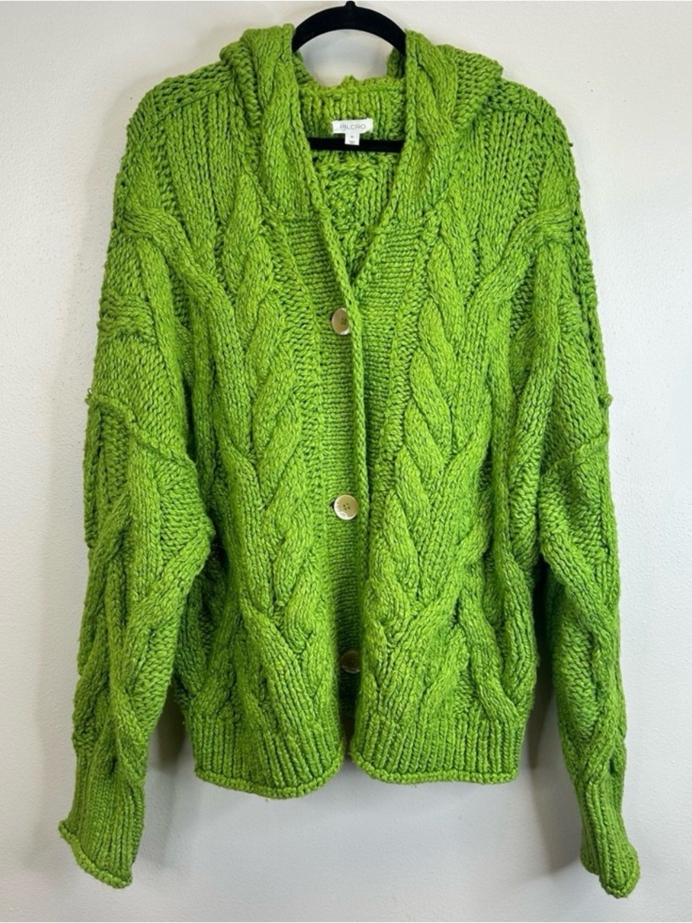 Anthropologie Pilcro Green Cable Knit Sweater with Hood